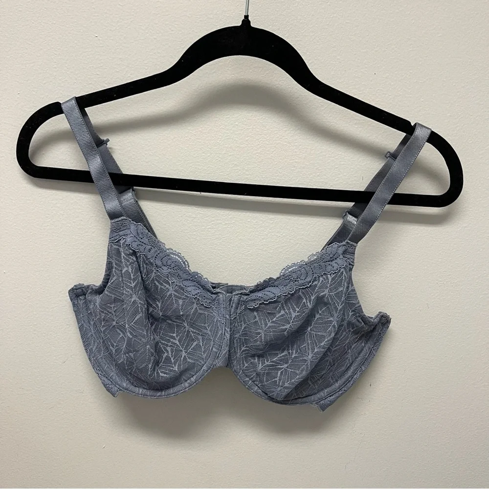 Wacoal Vivid Encounter Lace Underwire Blue Gray Sz 34DDD
